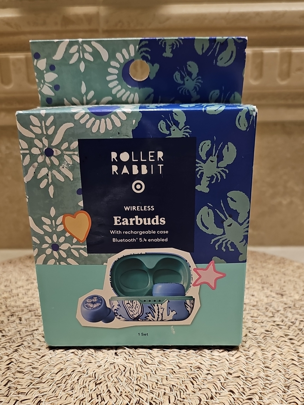 Roller Rabbit Blue Floral Vines Wireless/Bluetooth Earbuds In Case - Picture 4 of 5